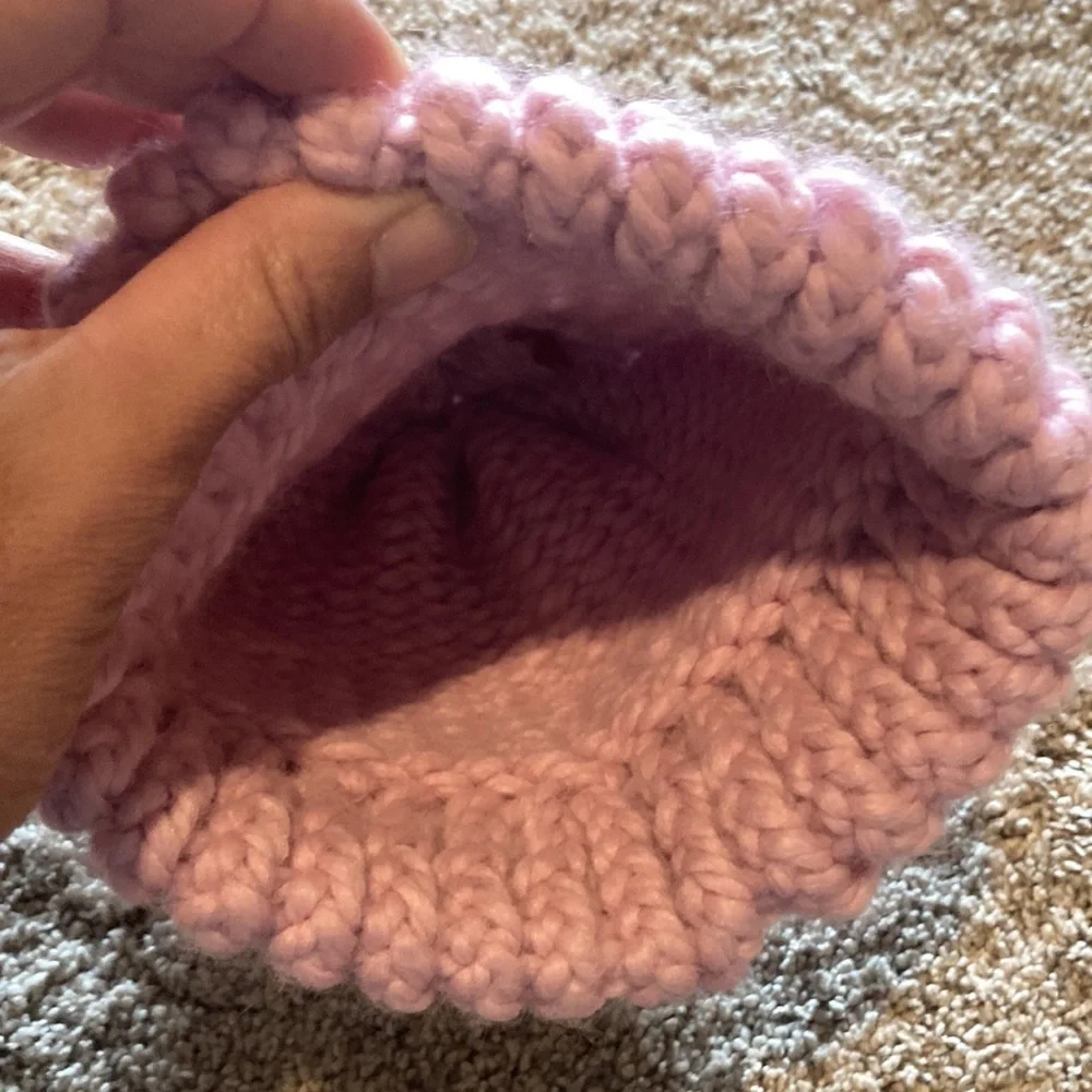 Hand knit pink hat girls